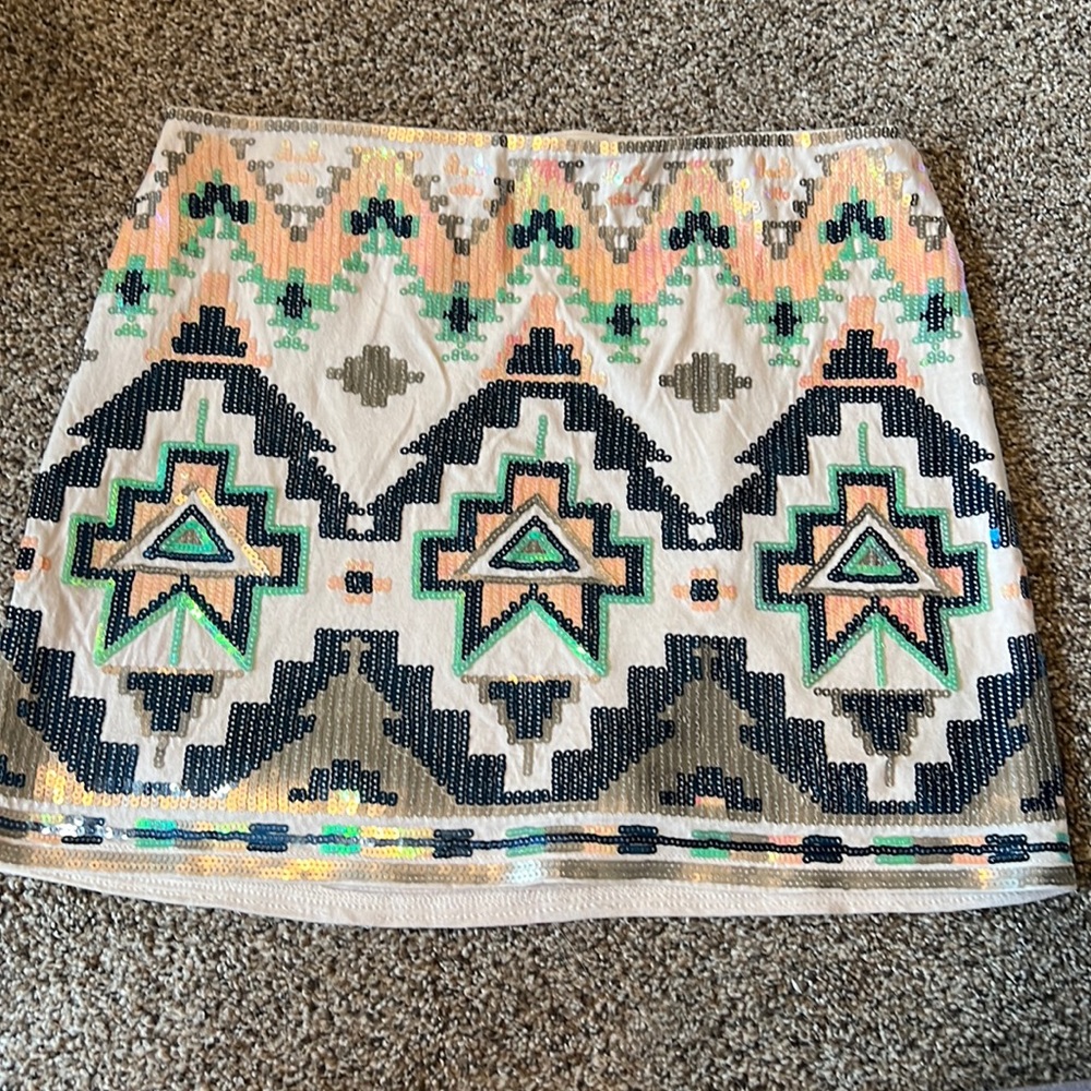 Express Sequin Aztec Pattern Mini Skirt XS